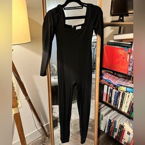 Oh Polly Petite Square Neck Long Sleeve Jumpsuit in Black